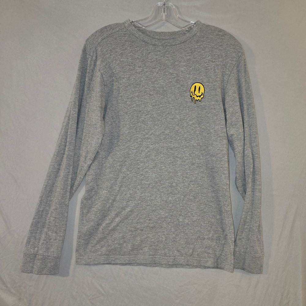 Eighty Eight Brand Long Sleeve Small Mens Gray Melting Smiley Face Graphic Tee
